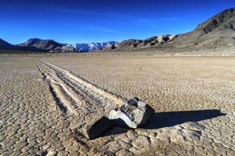 Sailing stones in the desert of Death Valley