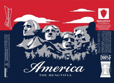Budweiser packaging depicting Mount Rushmore National Monument