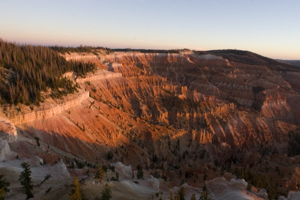 The Cedar Breaks Amphitheater during sun-set, in deep orange and red colors