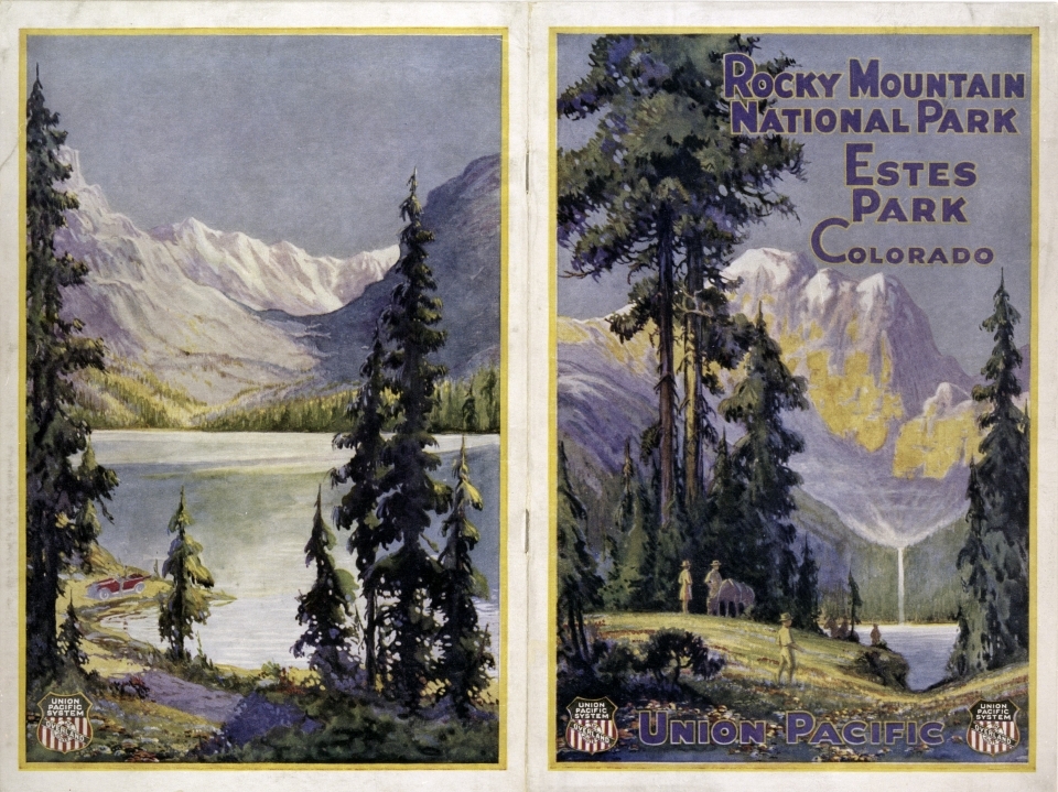 Illustrated booklet cover depicting Rocky Mountain National Park's mountains and green valleys
