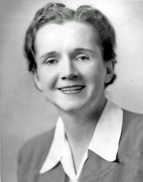 Black and white photo of Rachel Carson