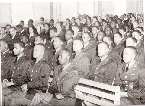 This photo was taken when military pilot training first began in 1941. By 1682, African American cadets had entered flying training at Tuskegee Army Air Field but only 994 had completed the training. This was approximately 59% of the entrants.