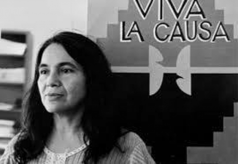Black and white photo of Dolores Huerta