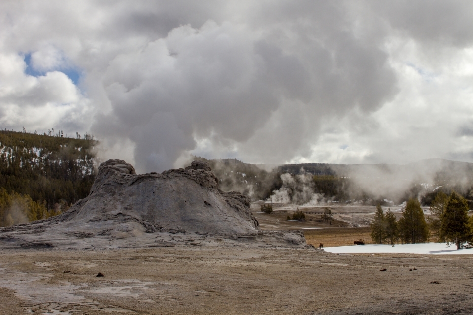 Castle Geyser erupts at Yellowstone National Park