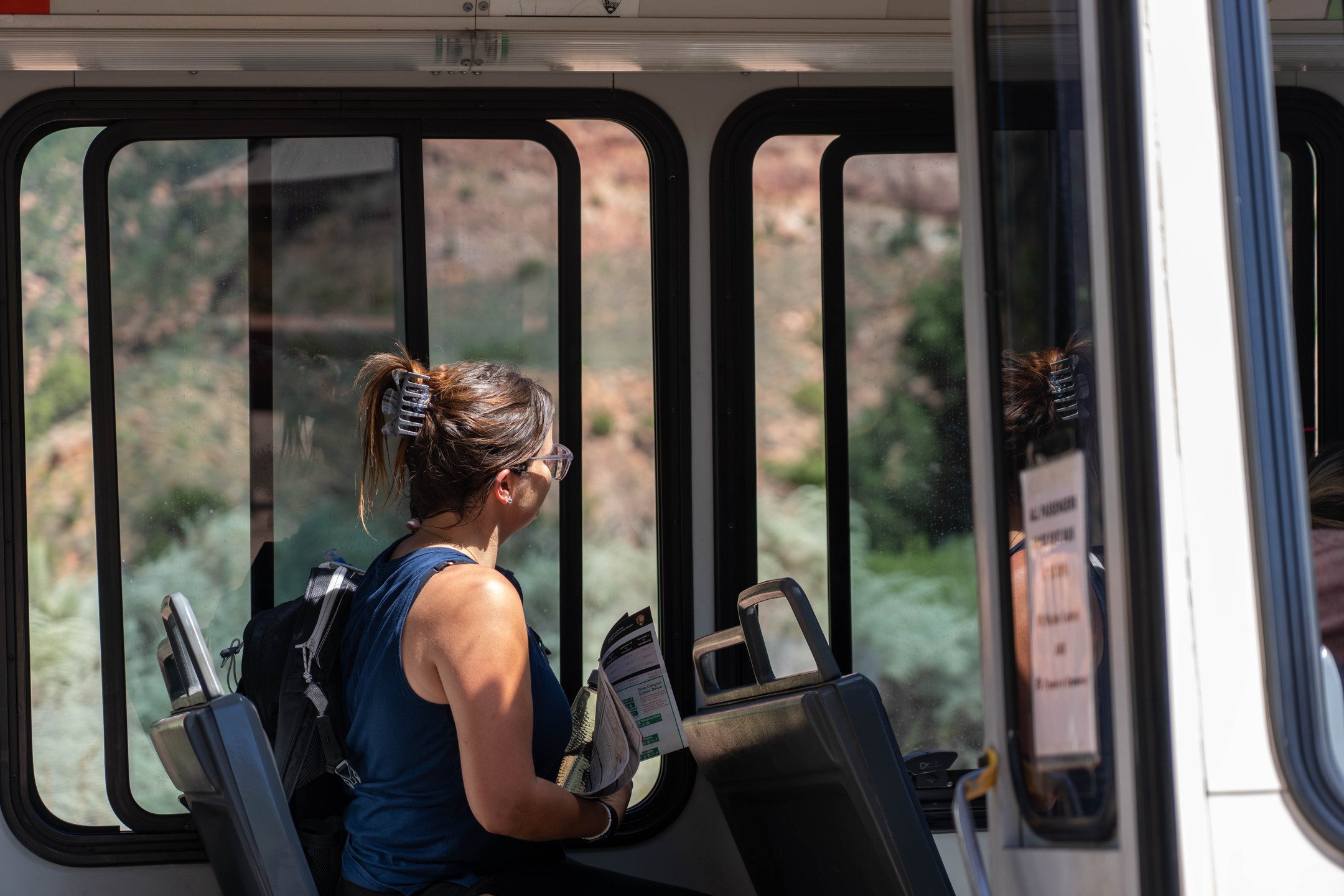 Visitor on a bus at Zion National Park
